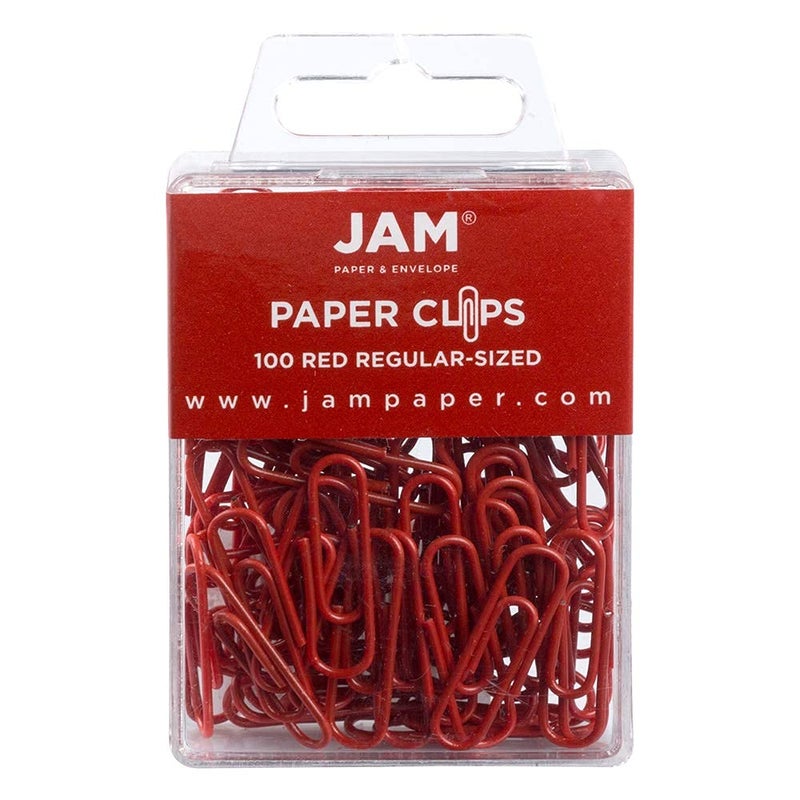 JAM Paper مشابك ورق ملونة من JAM - قياسية 1 بوصة - مشابك ورق حمراء - 100/عبوة - Image 1